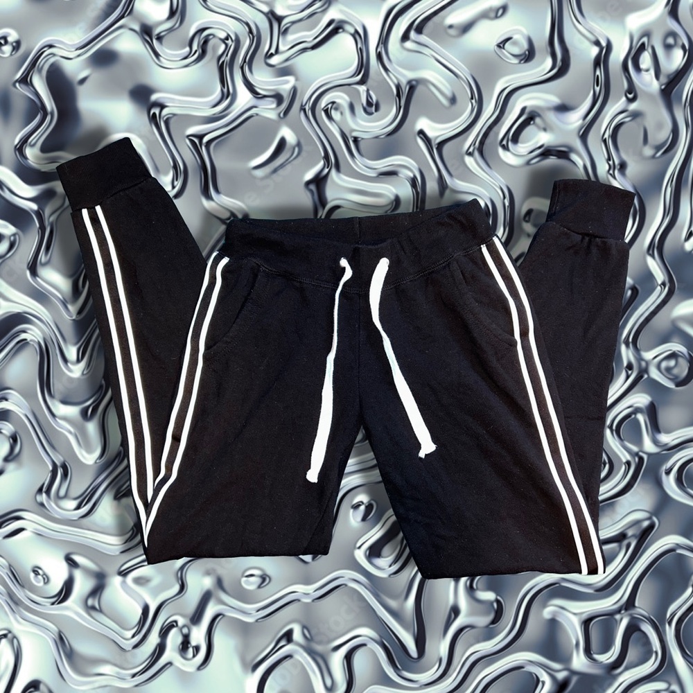 Black Drawstring Cotton White Side Seam Striped Streetwear Jogger Lounge Pants